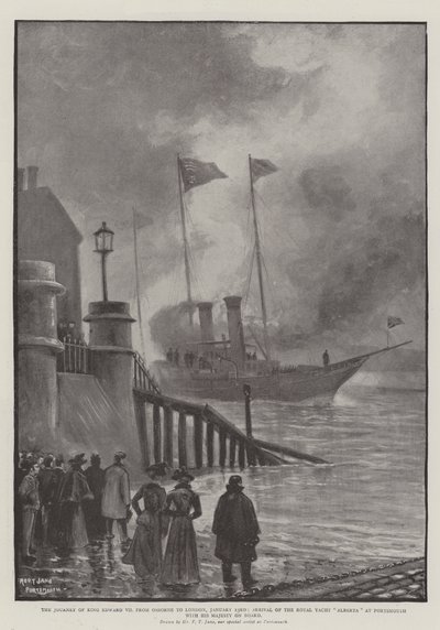 The Journey of King Edward VII from Osborne to London, 23 January, Arrival of the Royal Yacht Alberta at Portsmouth with His Majesty on Board by Fred T. Jane